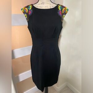 💎 Trina Turk black sheath midi dress beaded SZ 8 EUC